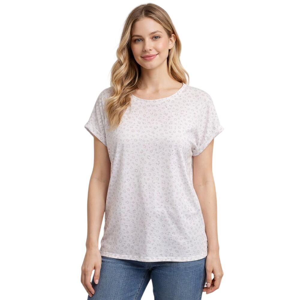 Emily Daniels Women’s Leopard Print Textured Short Sleeve Top – Size M